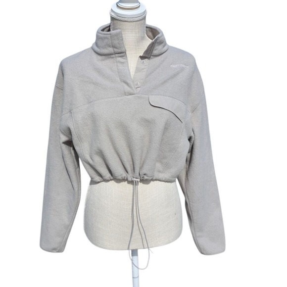 Small Forever 21 Fleece Pullover Crop Top Drawstring Mock Neck Beige Size S - Picture 2 of 6